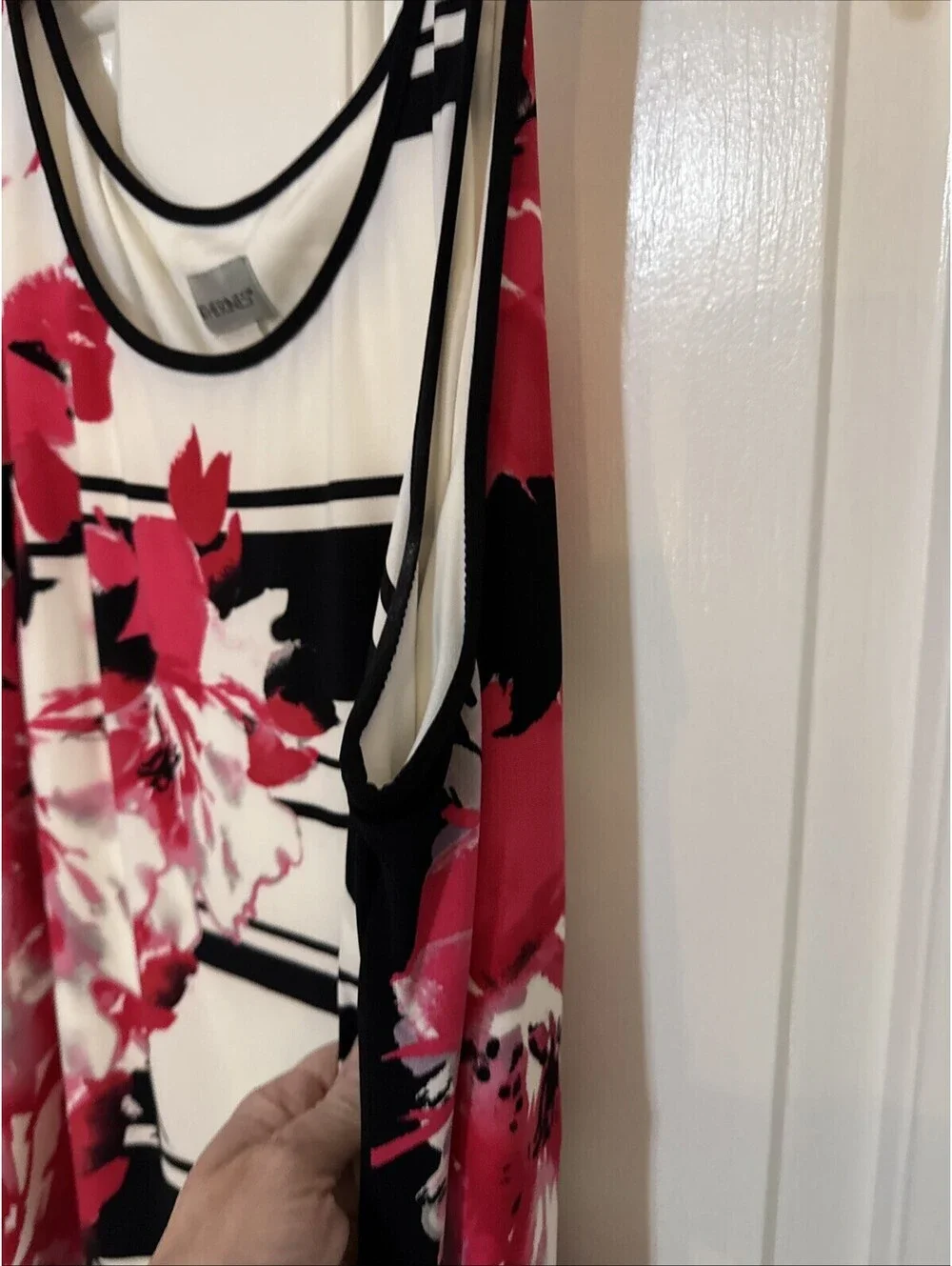 Catherines Maxi Sleeveless Tank Dress Black White Floral Lined Stretch 1X